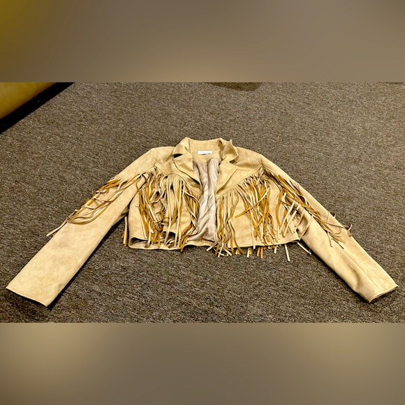 Jackets & Blazers - Fringe Suede Cropped Jacket - Beige